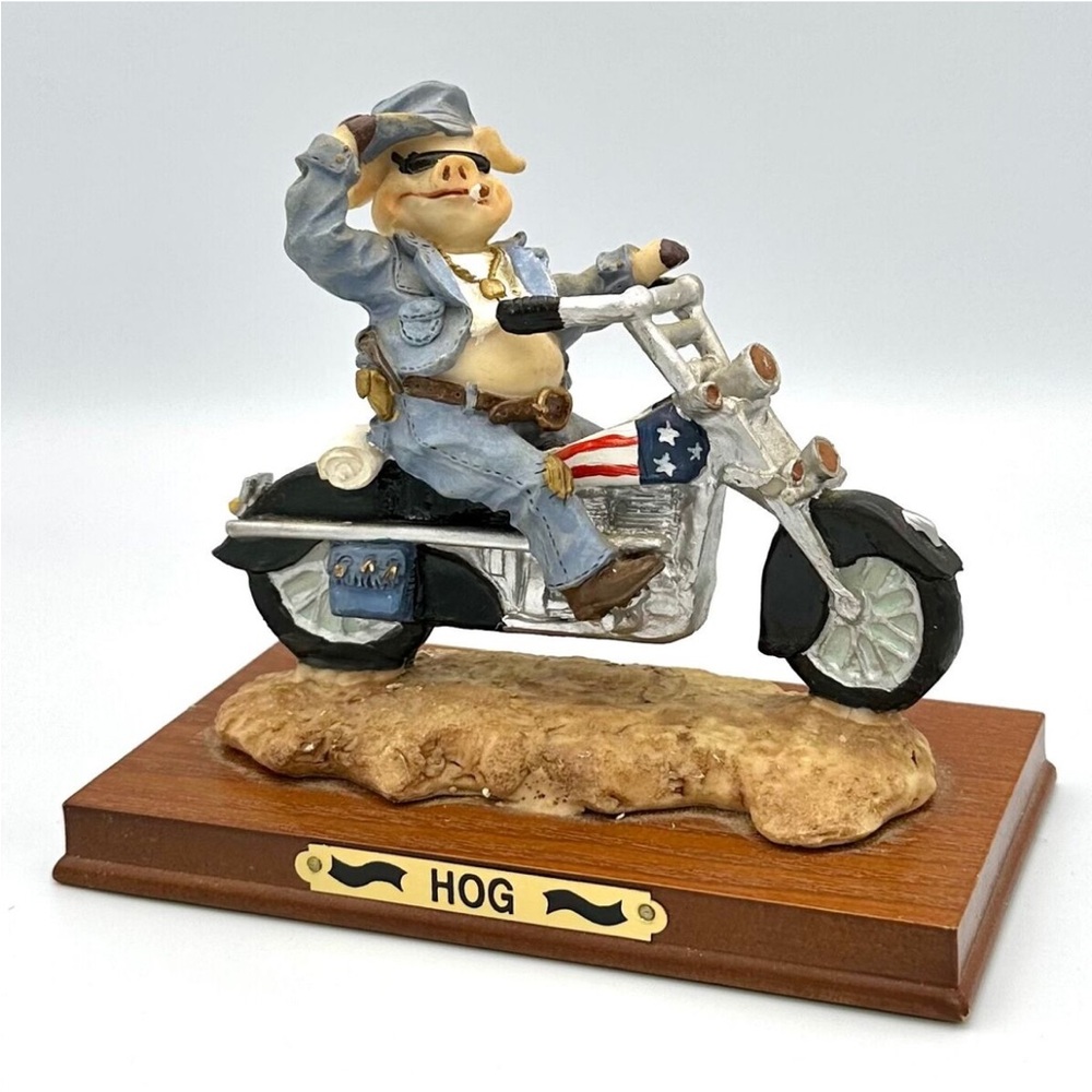 Hog On Motorcycle Figurine